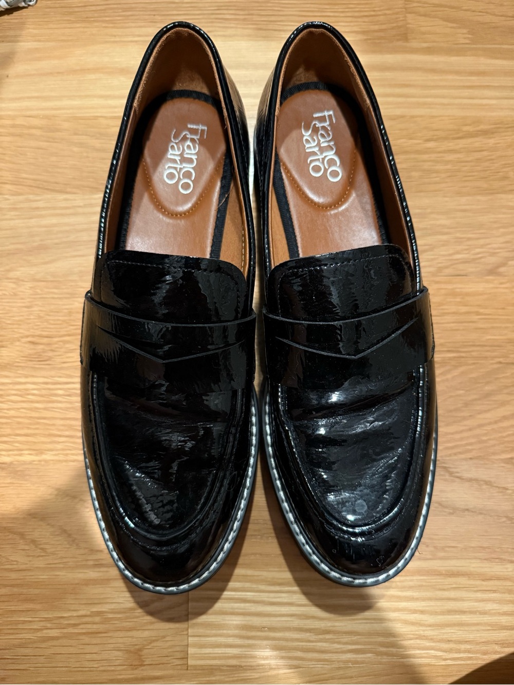 Franco Sarto Glossy Black Patent Penny Loafers